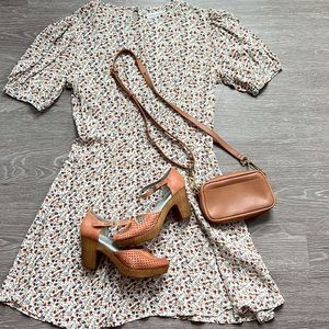 Faithfull the Brand Sidonie Mini Dress Aurelia Off White Blue Floral Print 6 NEW